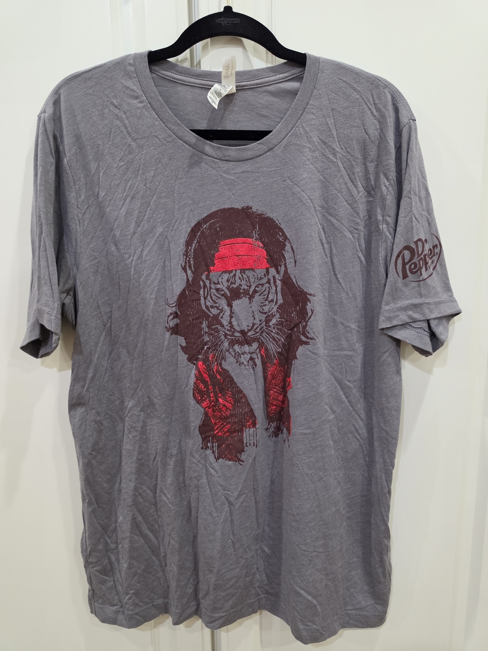 Bella Canvas Dr. Pepper Men's Gray Tee with Red Graphic Lion